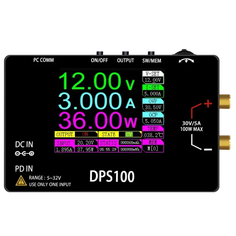 

ABKN-DPS100 30 В 5 А Портативный источник питания постоянного тока Выход 100 Вт Цифровой регулируемый стабилизированный источник питания постоянного тока с ЧПУ Тип-C Вход постоянного тока