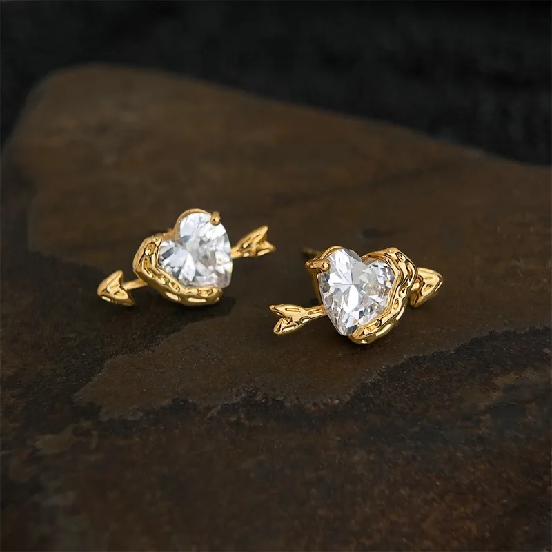 

Cupid Liquid Heart Zircon Earrings Niche Luxury High-End Studs Personalized Ear Jewelry for Women
