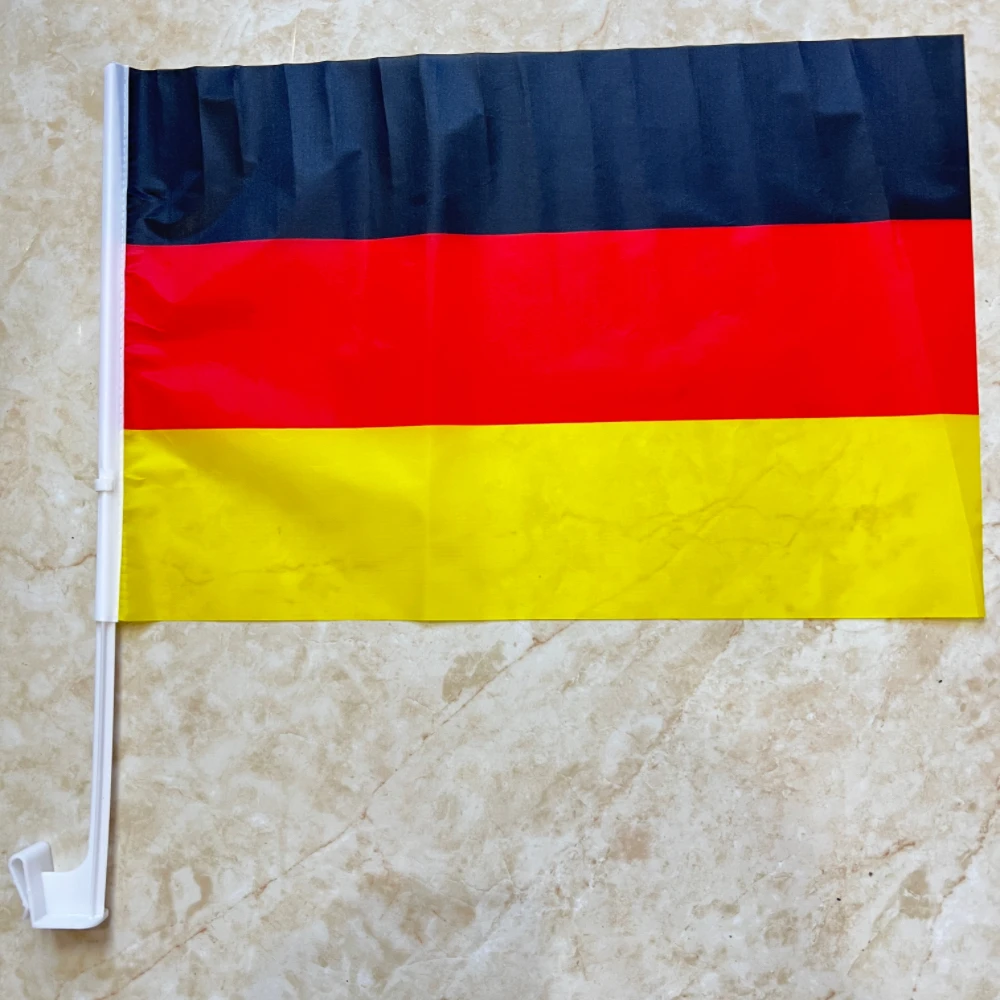 Bandera del coche de Alemania 30x45 cm poliéster plástico mástil De Deu bandera alemana decoración de desfile banderas para fanáticos de los deportes de vacaciones