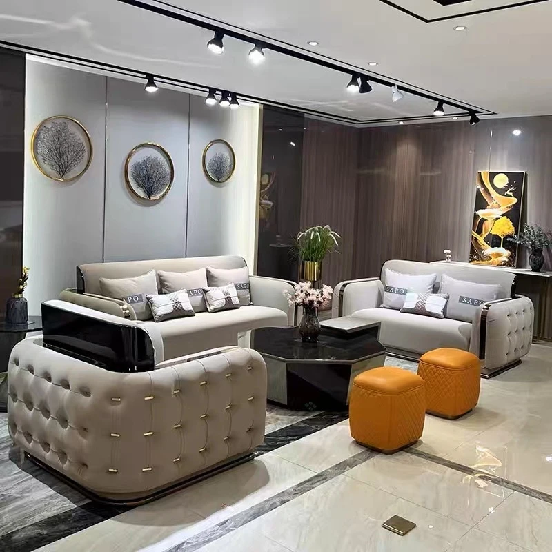 

2024 Роскошный диван в стиле постмодерн, минималистичная итальянская мебель, элитная роскошная мебель для гостиной из натуральной кожи, модель A