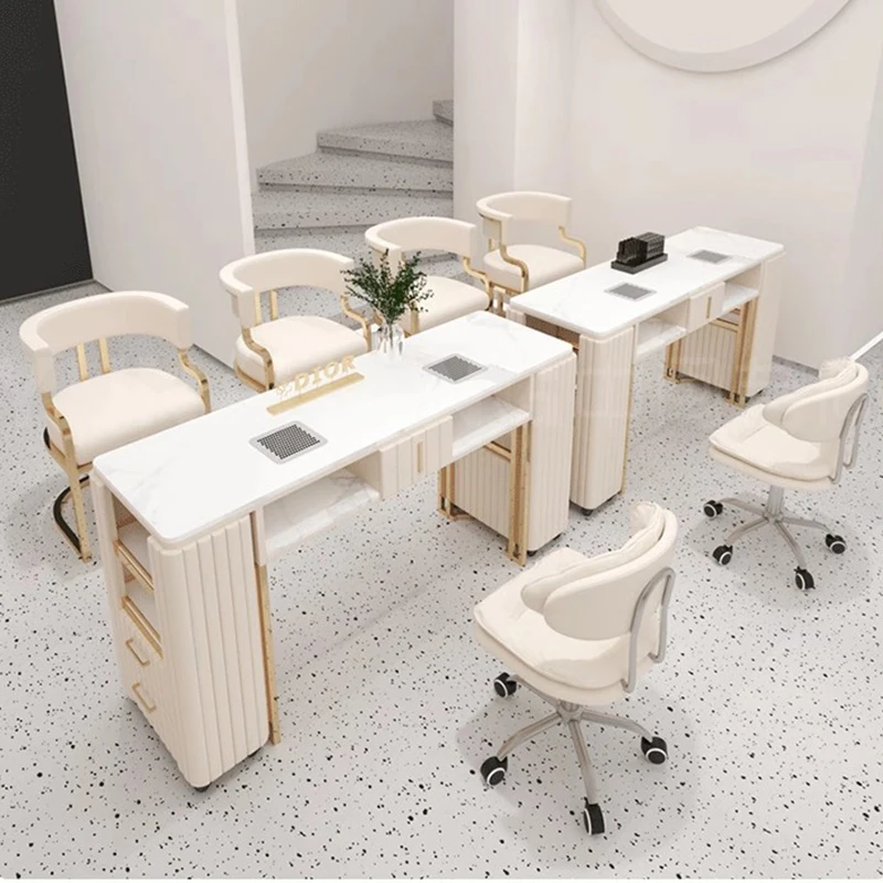 مكتب استقبال المكياج، درج خشبي، طاولة مانيكير فاخرة، جمالية سوداء، سهلة التنظيف، أثاث صالون Nageltisch