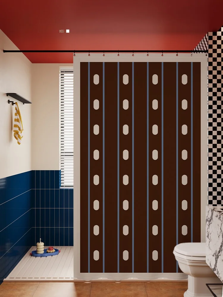 

Retro High-End Batoom ower Curtain Water-Proof Room Partition Durable Universal Door Curtain No-Punching Required