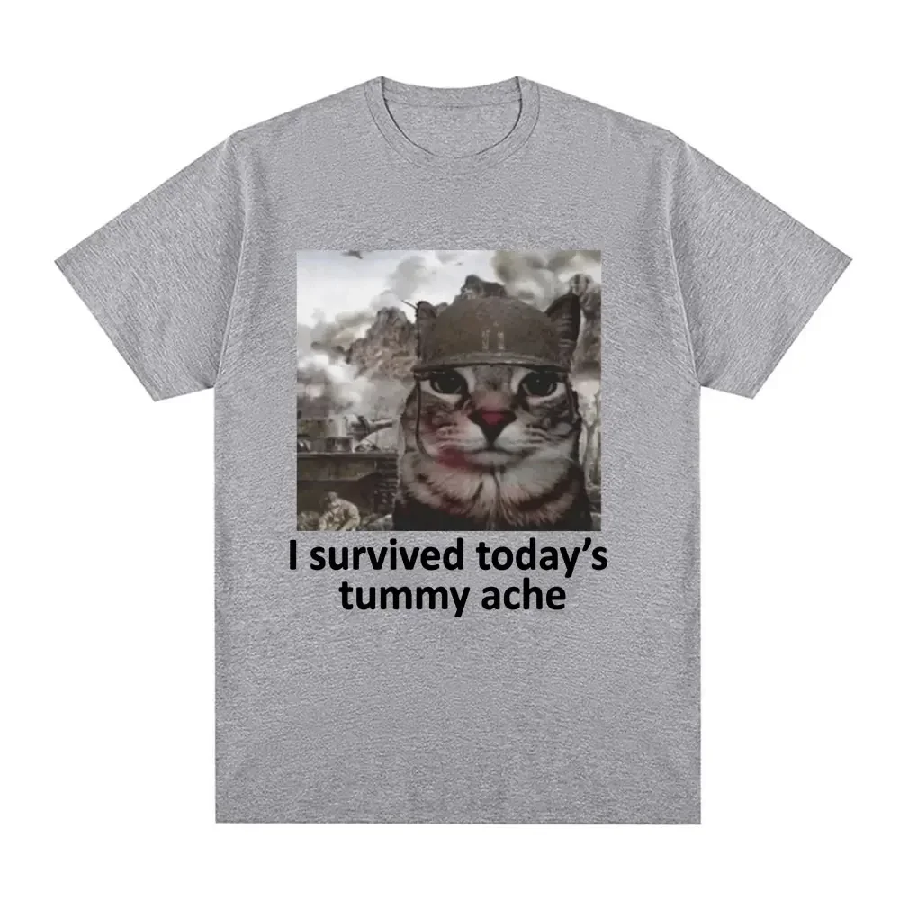 I Survived Today's Tummy Ache TShirt Funny Cat Creative Printed Short Sleeve TShirt Women Casual Streetwear Summer Soft Clothing