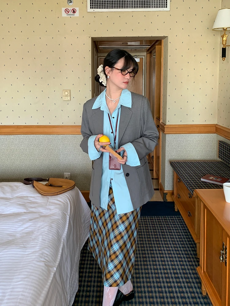 

MOWENTI 2024 Осенний повседневный женский костюм-пиджак свободного кроя, классический, с длинными рукавами, на одной пуговице