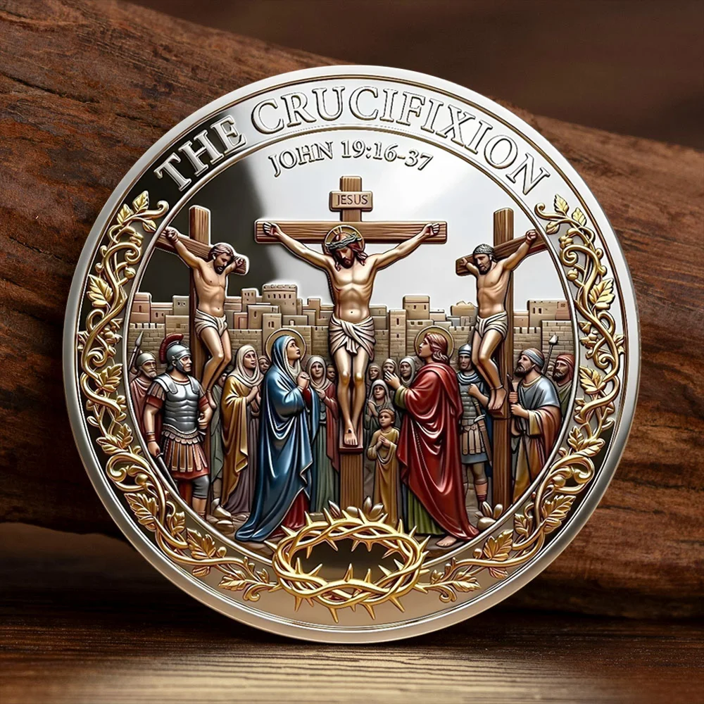 Jesus Crucifixion Resurrection Silvery Plated Collection Coin Christ Is Risen Christian Souvenir Coin Gift for Believers
