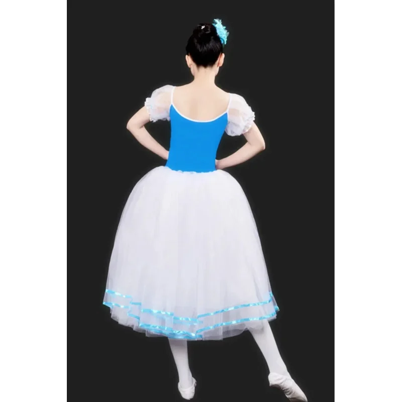 New Romantic tutu Giselle ballet costumes girls child velet long tulle dress skate ballerina dress puff sleeve chorus dress