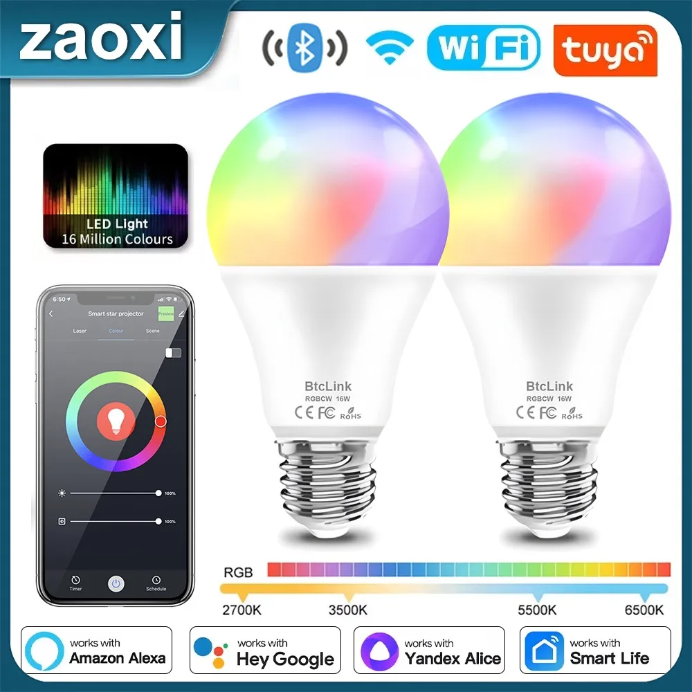 

ZAOXI Smart Tuya Light Bulbs WIFI/Bluetooth Remote Control Timing LED Dimming Bulb Works With Alexa Google Home Voice Control