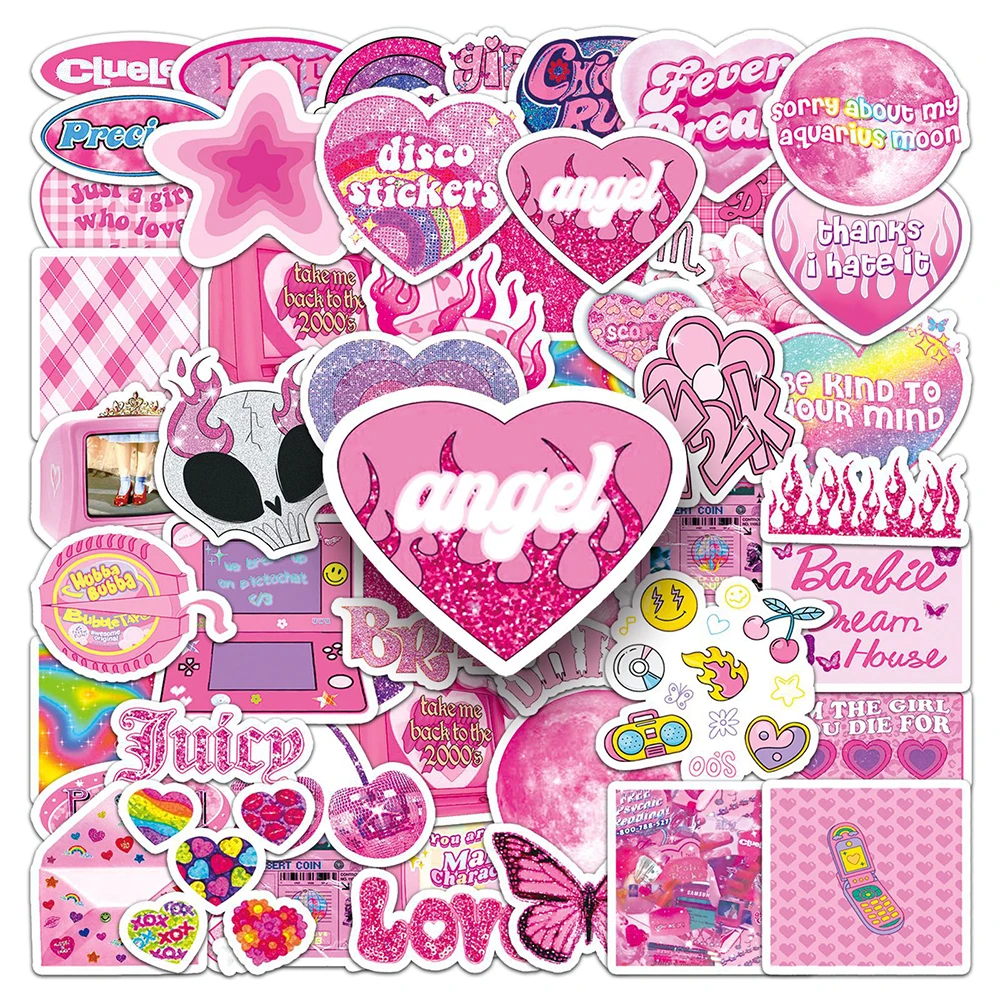 10/30/50pcs Aesthetic INS Pink Y2K Decoration Stickers Graffiti Decal Toy DIY Kid Luggage Diary Car Cute Vinyl Sticker Wholesale