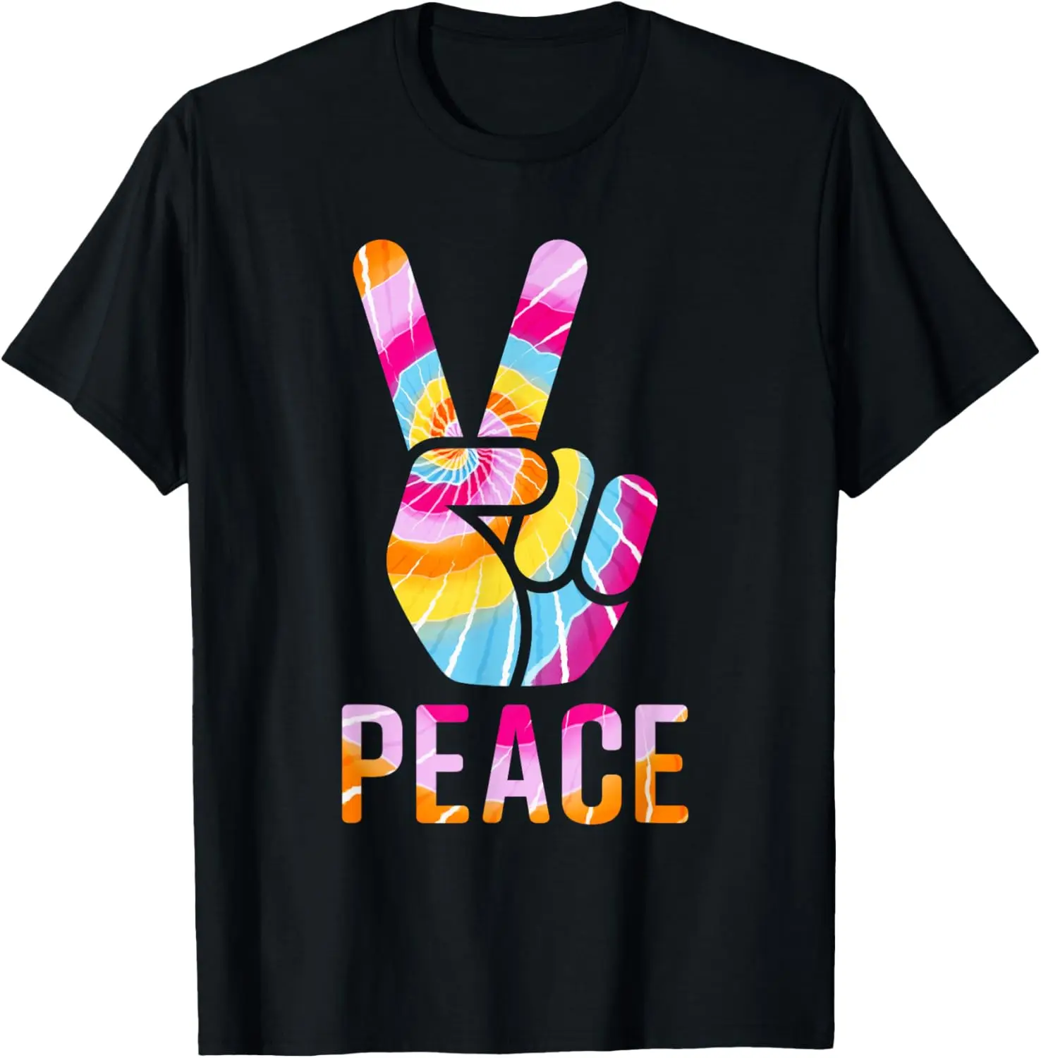 Retro 60’s 70’s Tie Dye Peace V Hand Sign Hippie Graphic T-Shirt