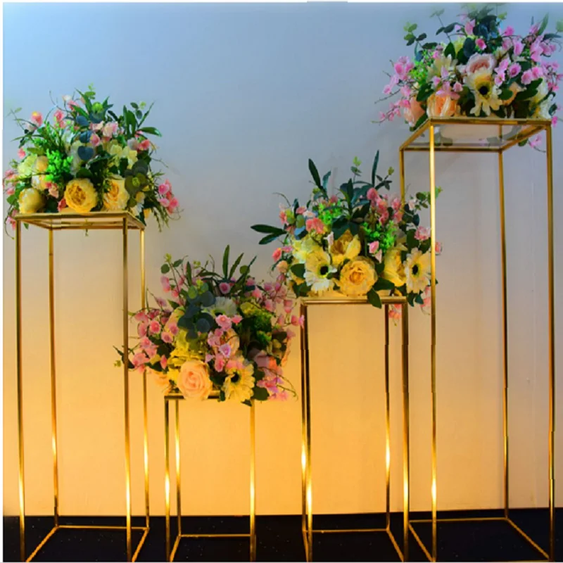 

10 set Shiny Gold Iron Plinths Pillar Cake Holder Metal Frame Backdrops Wedding Centerpiece Flower Stand Home Crafts Rack Decor