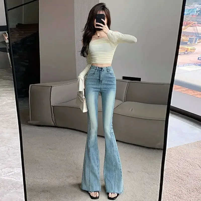 High Waist Shot Cowboy Pants for Woman Gradient Flared Trousers R Korean Fashion Good Quality Women's Flare Jeans Trend 2025 Z A