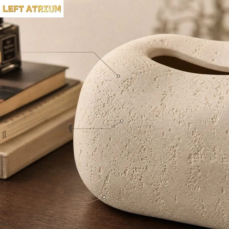 Wabi-Sabi Style Travertine Tissue Box Cover, Rustic Stone Napkin Holder for Living Room Table, Minimalist Home Desktop Organizer