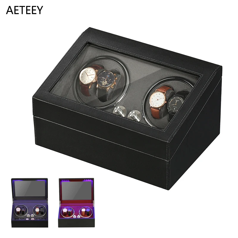 

For Rolex 4 Slots Watch Winder Storage Box Electric Rotary Motor Case Bobinadora Reloj Automatico LED Opening Automatic StopCust