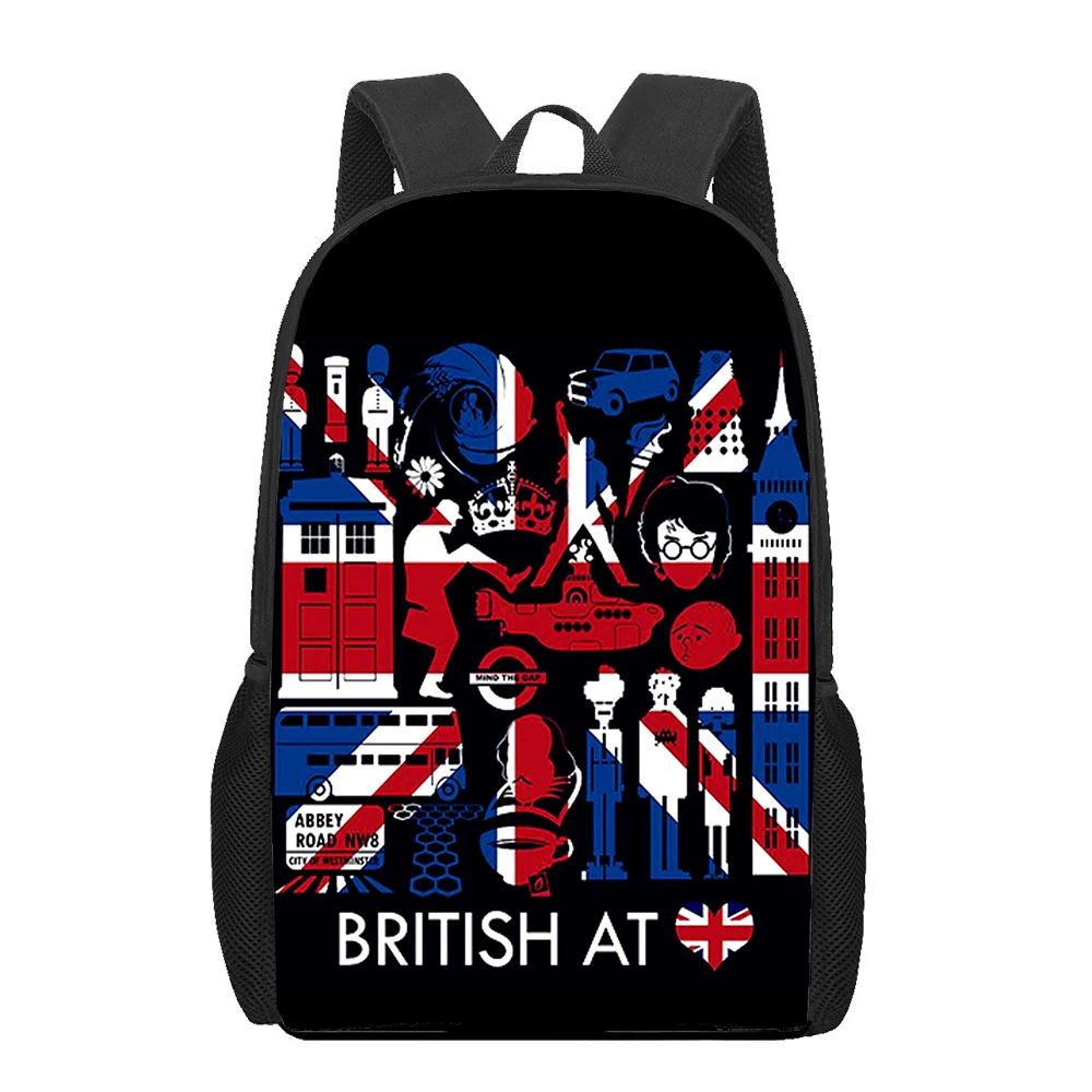 Inglaterra I Love london 3D Print School Bag Set para meninas adolescentes, Primary Kids Book Bag, Satchel para crianças