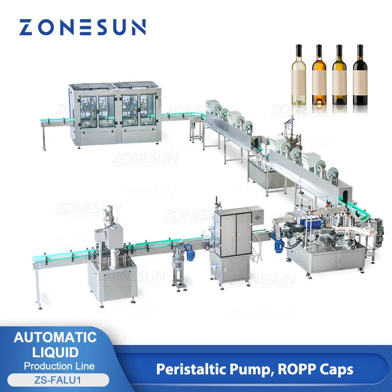 ZONESUN Linea di produzione personalizzata Sciacquatrice per bottiglie Essiccazione Riempimento di olio liquido Tappatura Etichettatrice Soluzione per imballaggio ZS-FALU