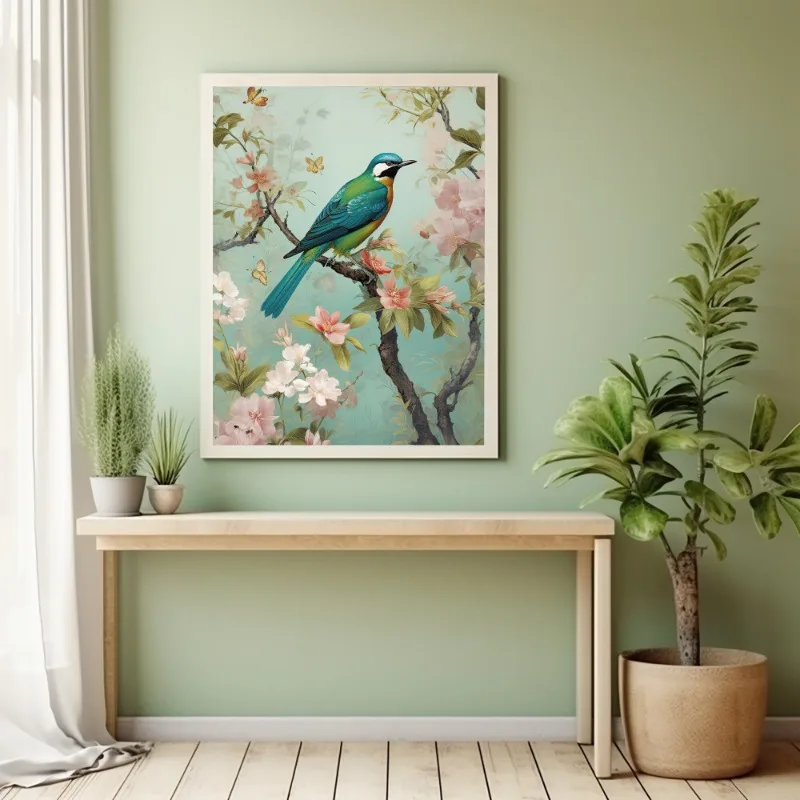 1pc frameless Canvas Painting Traditional Chinoiserie Bird and Flower Budgie Heron Landscape Poster Canvas Printing Wall Art Pic