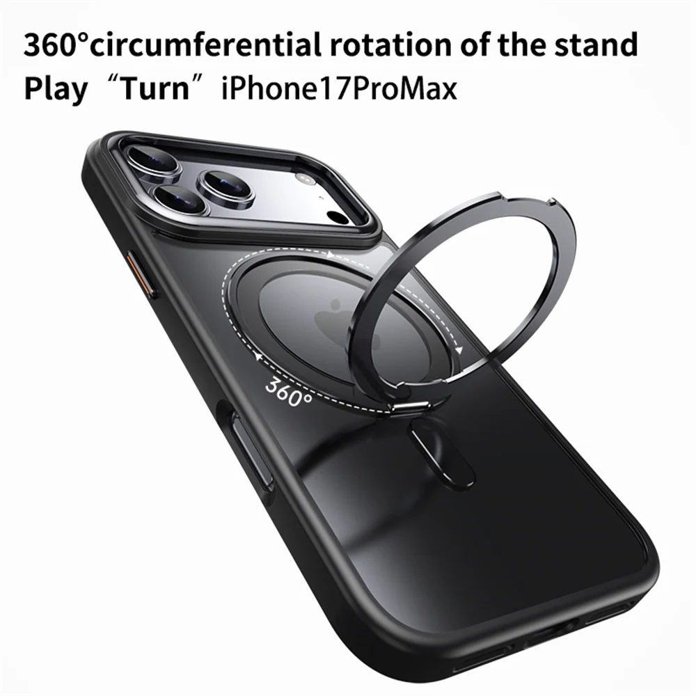 Luxury For Magsafe 360 Rotating Magnetic Stand Phone Case for iPhone 17 16 15 Pro Max 14 13 12 11 Metal Ring Fold Bracket Cover