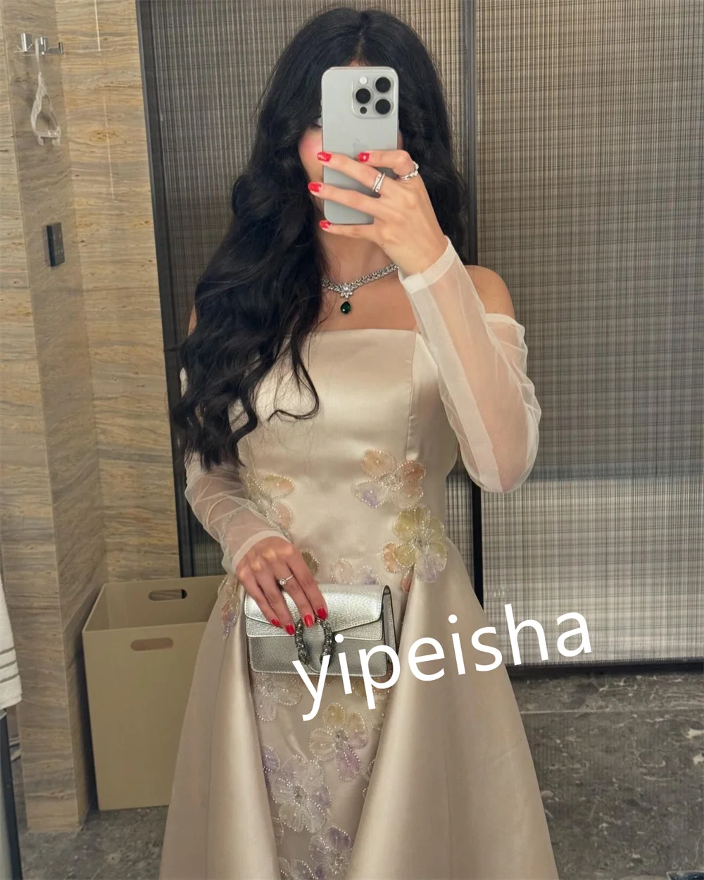 Vestido de formatura com padrão de cetim personalizado, linha A, sem alças, sob medida, vestidos longos