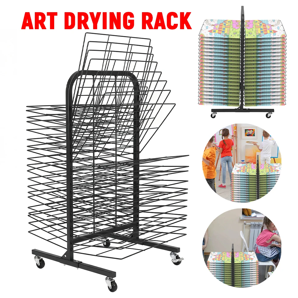 

Сушилка для искусства с 40 съемными полками и 4 колесиками Стальная тележка для художественной стойки на колесиках 17,7x25 дюймов для классных комнат и студий
