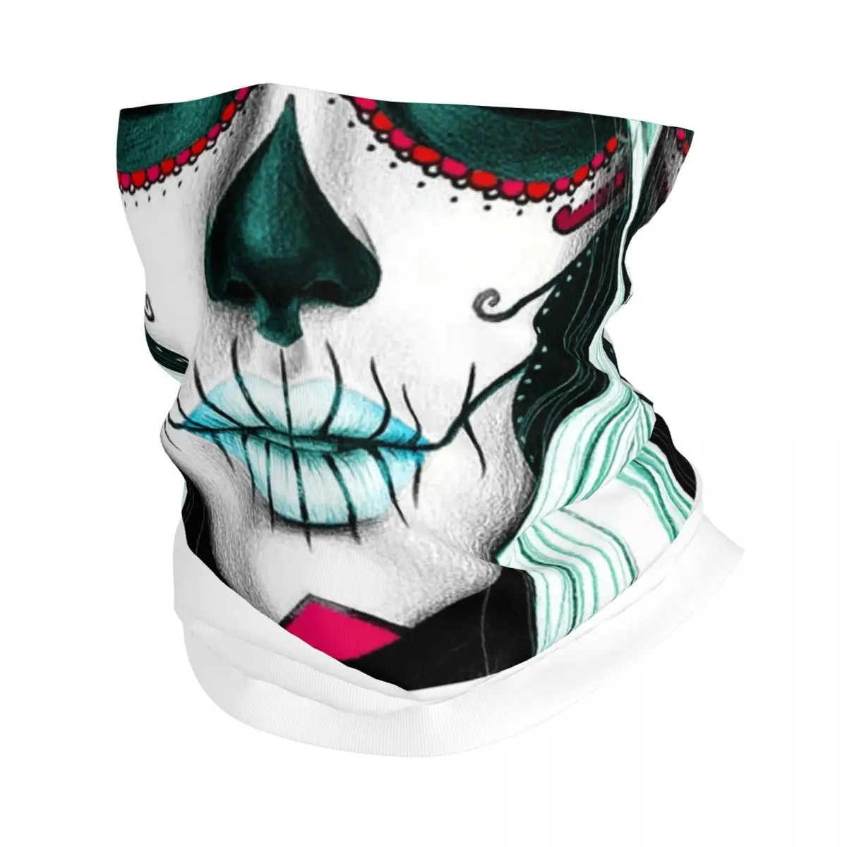 Day Of The Dead Sugar Skull Girl Neck Gaiter UV Face Shield Winter Horror Mexican Calavera Catrina Bandana Scarf for Hiking