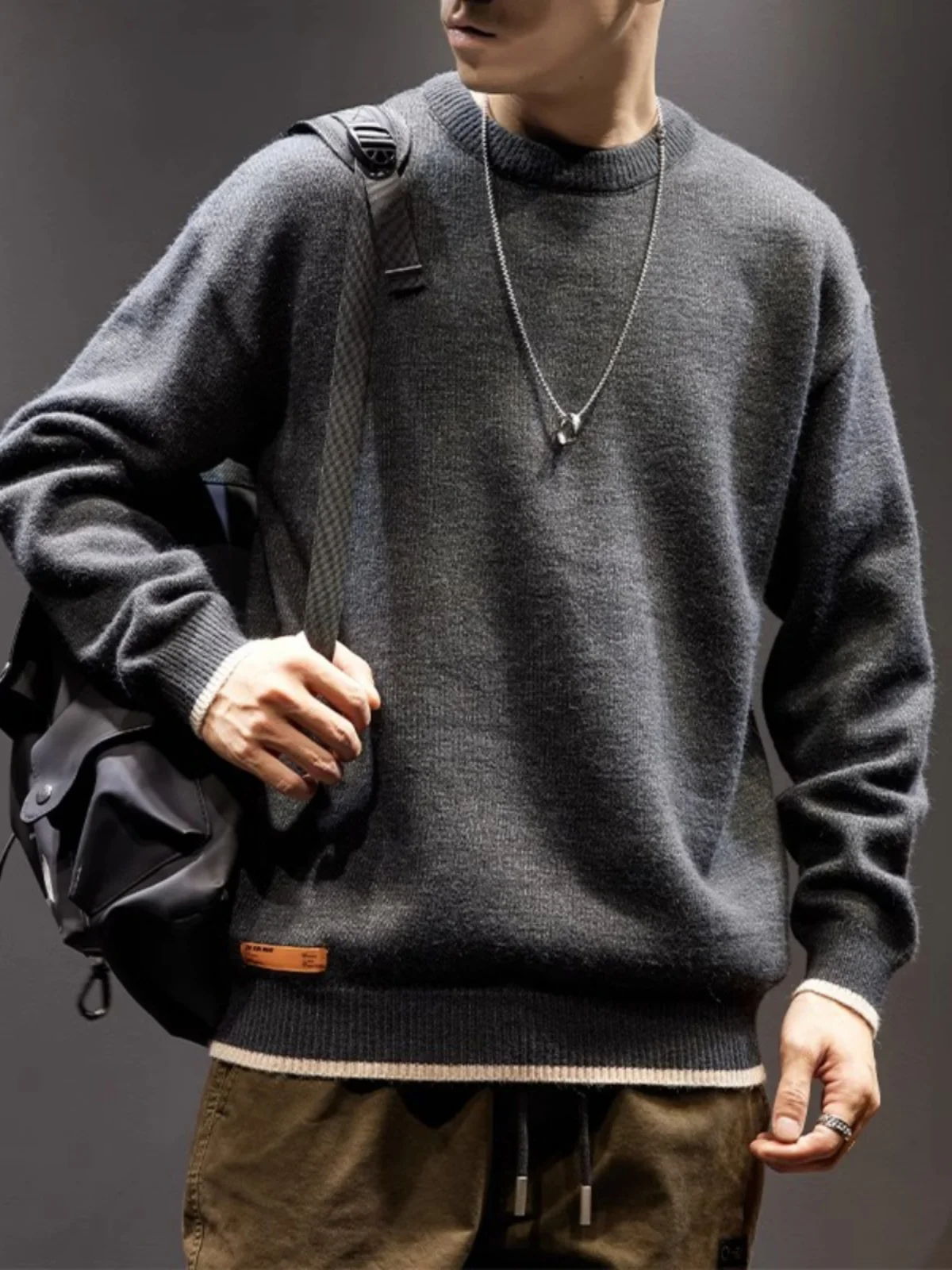 

Мужской повседневный свитер свободного кроя с круглым вырезом, длинными рукавами, в американском ретро-стиле, для молодежи, придающий энергичный вид