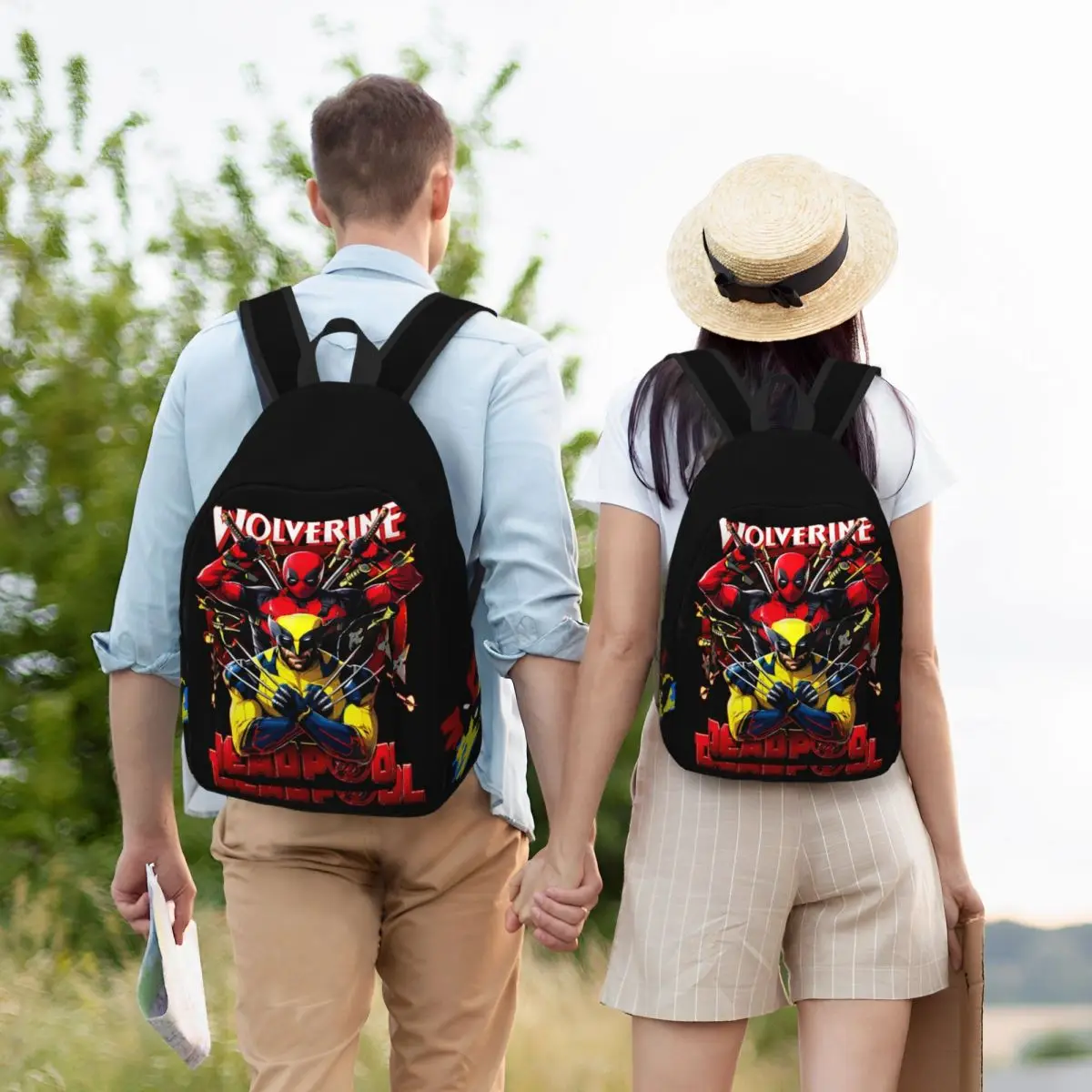 Popular Movies Backpack Deadpool & Wolverine Couple Harajuku Design High School For Gifts Retro Washable Laptop Bag