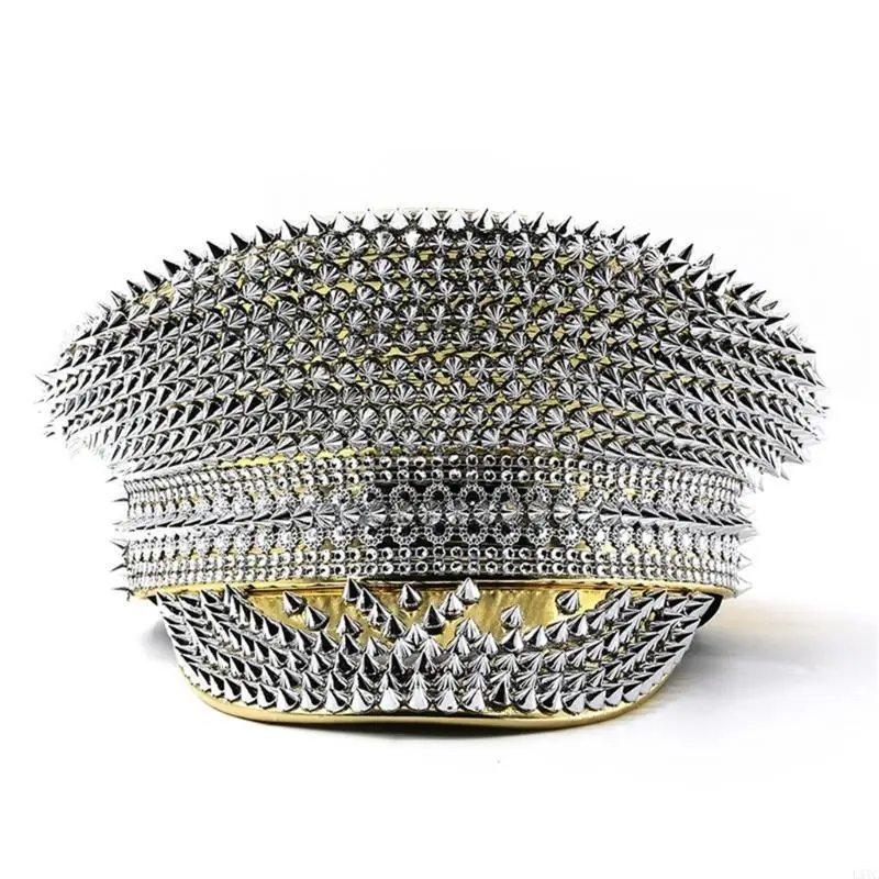 L5YC Rhinestones Marine Top Hat Rivet Studded Big Brims Hat for Youth para jóvenes para adultos Tema fiesta Festival Festival