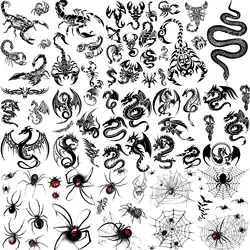 15 Sheets Totem Dragon Temporary Tattoos For Men Women Fake Scorpion Tribal Snake Tattoo Sticker Spider Web Black Tatoo Body Art