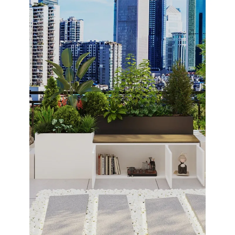 Outdoor flower box seat combination courtyard terrace storage cabinet flower slot pedestrian street flower box bench combination