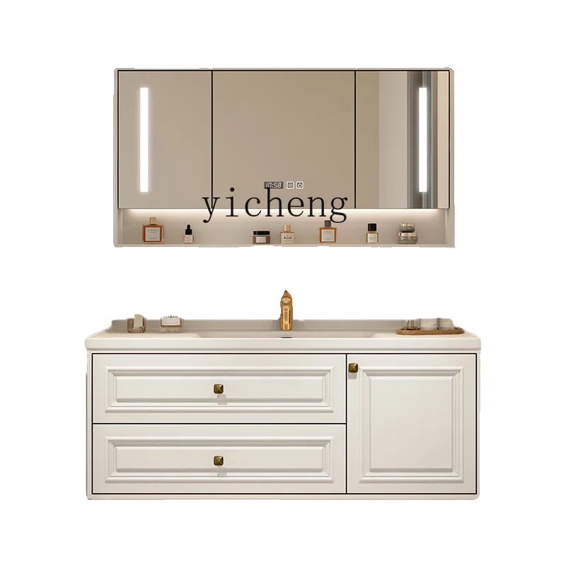 XL light luxury oak ceramic integrated basin bathroom cabinet combined bathroom wash basin cabinet washstand