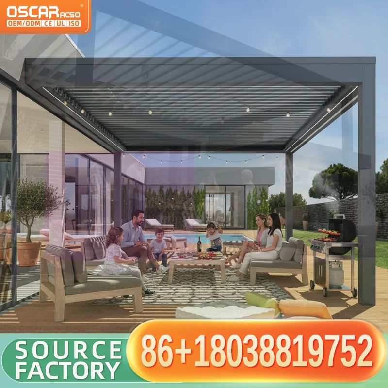 Modern Outdoor Aluminum Louvered Bioclimatique Pergola Easy to Assemble 3*5 5*10 10*15 Patio Gazebo for US Backyard Garden Balco