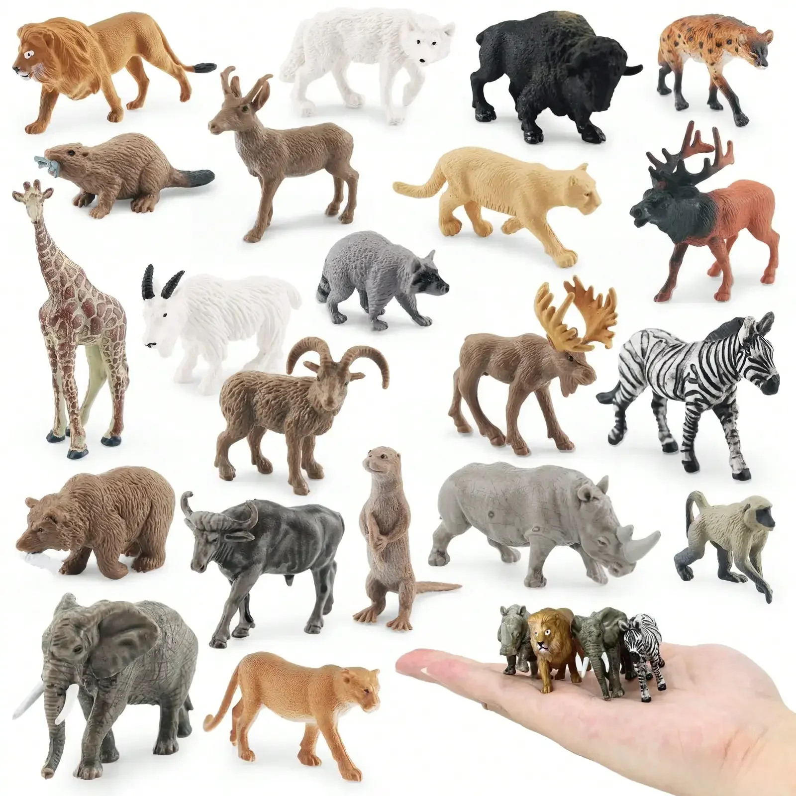 Mini Forest Animals Figurines - 21PCS Miniature Plastic North American And South African Figures Jungle Wild Zoo Animal Toy