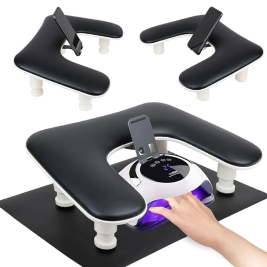 Arm Rest for Nails Tech with Nail Table Mat and Phone Holder, Adjustable Base U-shaped Manicure Nail Hand Rest Stand Pillow Cus