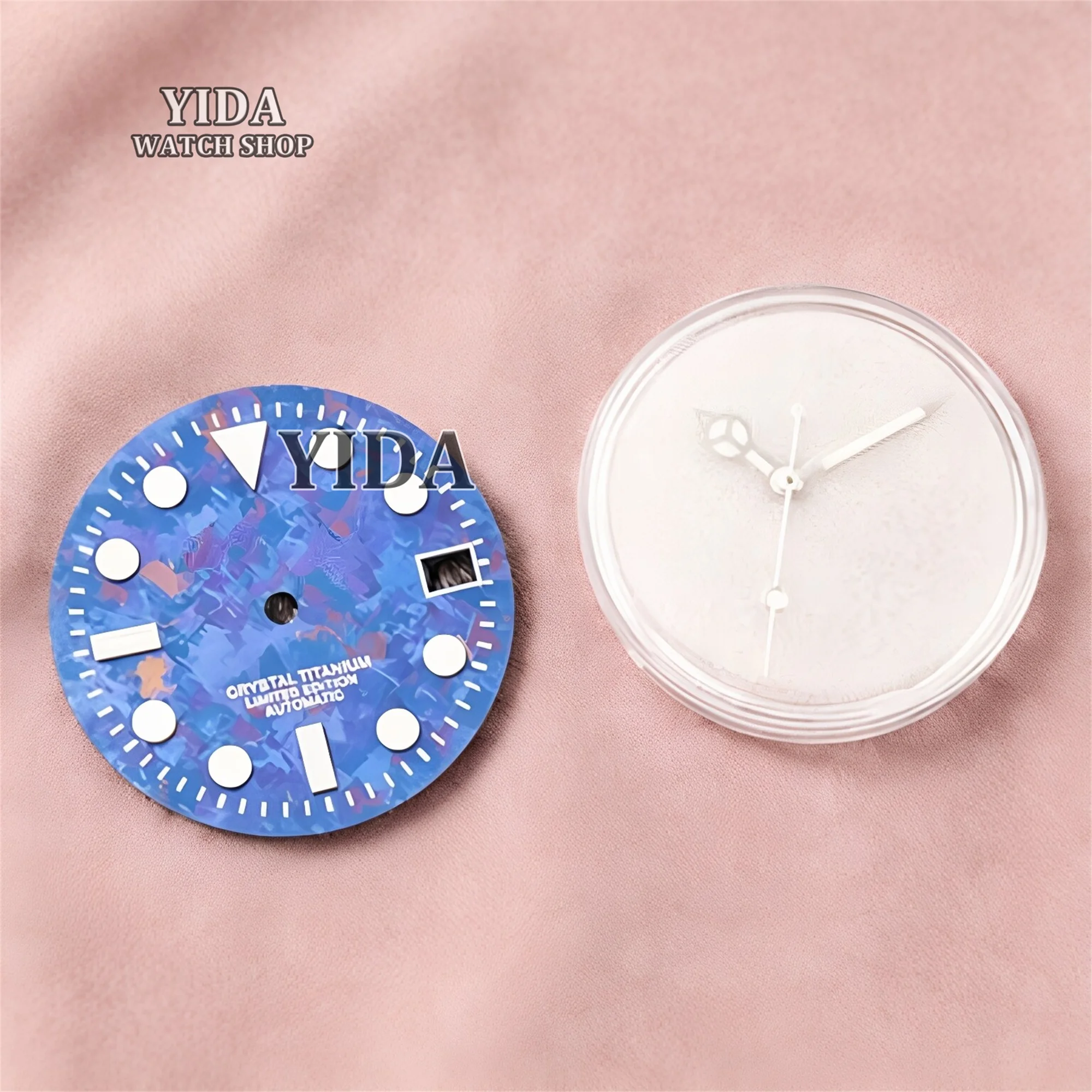 

NH35 Dial Ice Crystal Titanium Dial 28.5mm Dial Hands Blue Lume for SUBMARINER SUB NH35 Movement Watch Replacements Custom Logo