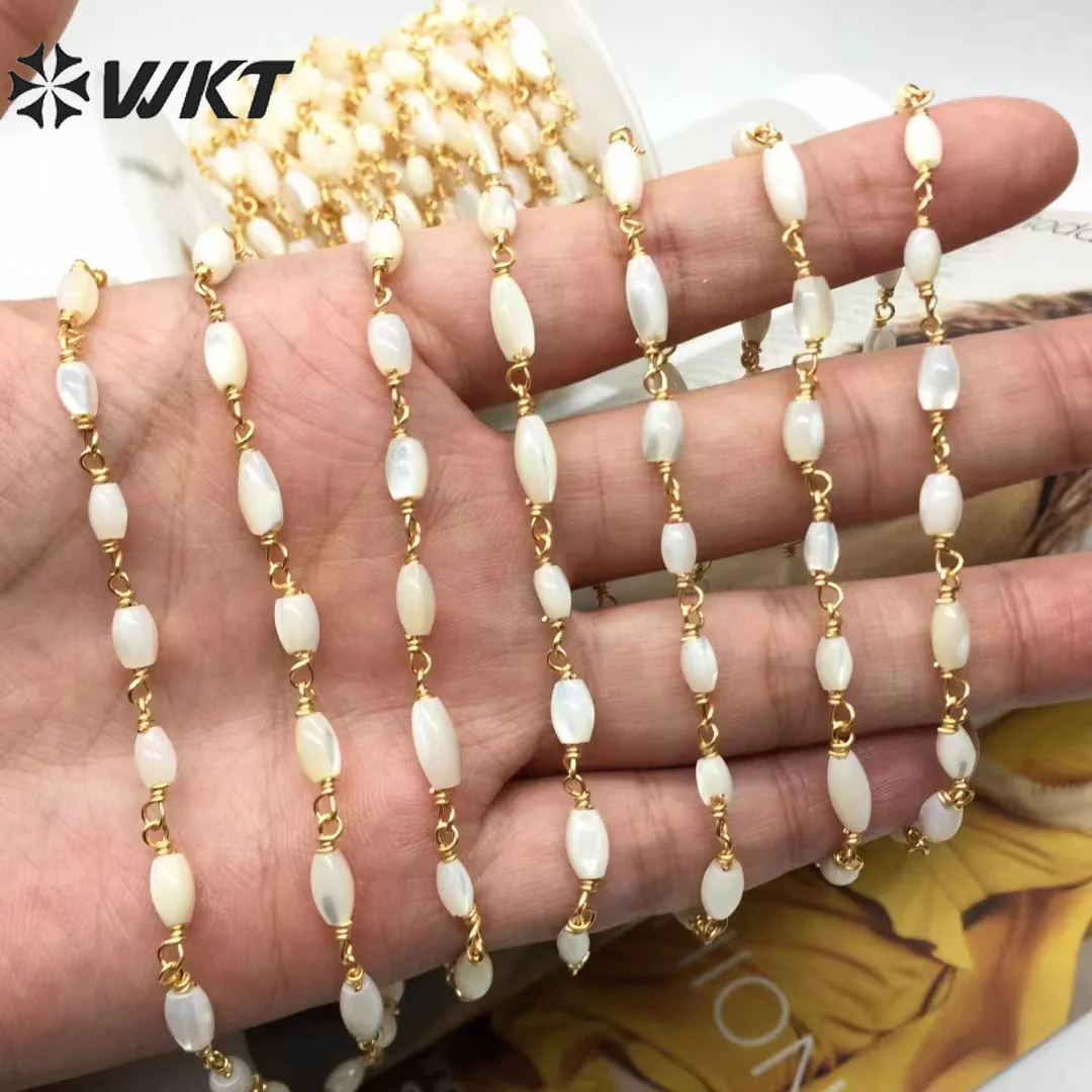 WT-RBC222 WKT 2023 سلسلة على الموضة مع قذيفة 18k سلسلة ذهبية الخرز حوالي 3x6 مللي متر الزفاف الرجعية سلاسل الحفلات اكسسوارات #2