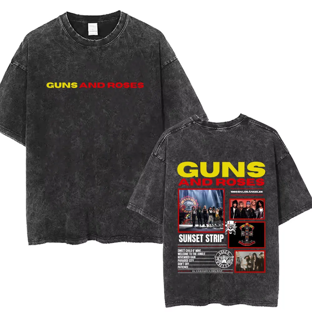 

Rock Band Guns N Roses Music Album 2025 Vintage Washed T-shirt Men Women Fashion Casual Tshirt Unisex Pop Music Oversized Tops
