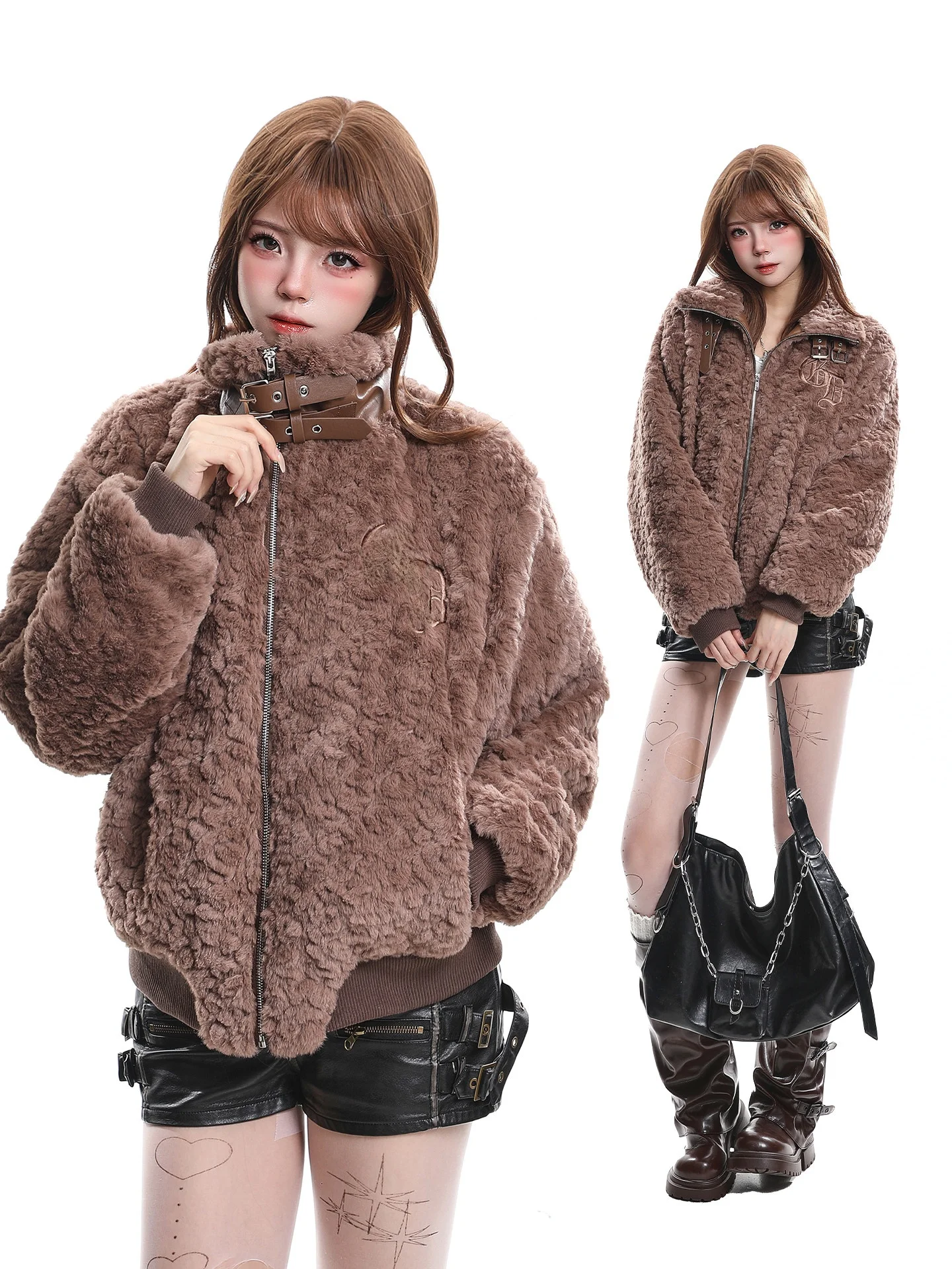

American Retro Lamb Fur Collar Cotton Jaet Women Winter ort Thi Warm Fluffy Cotton Insert Outerwear Street Sport Casual...