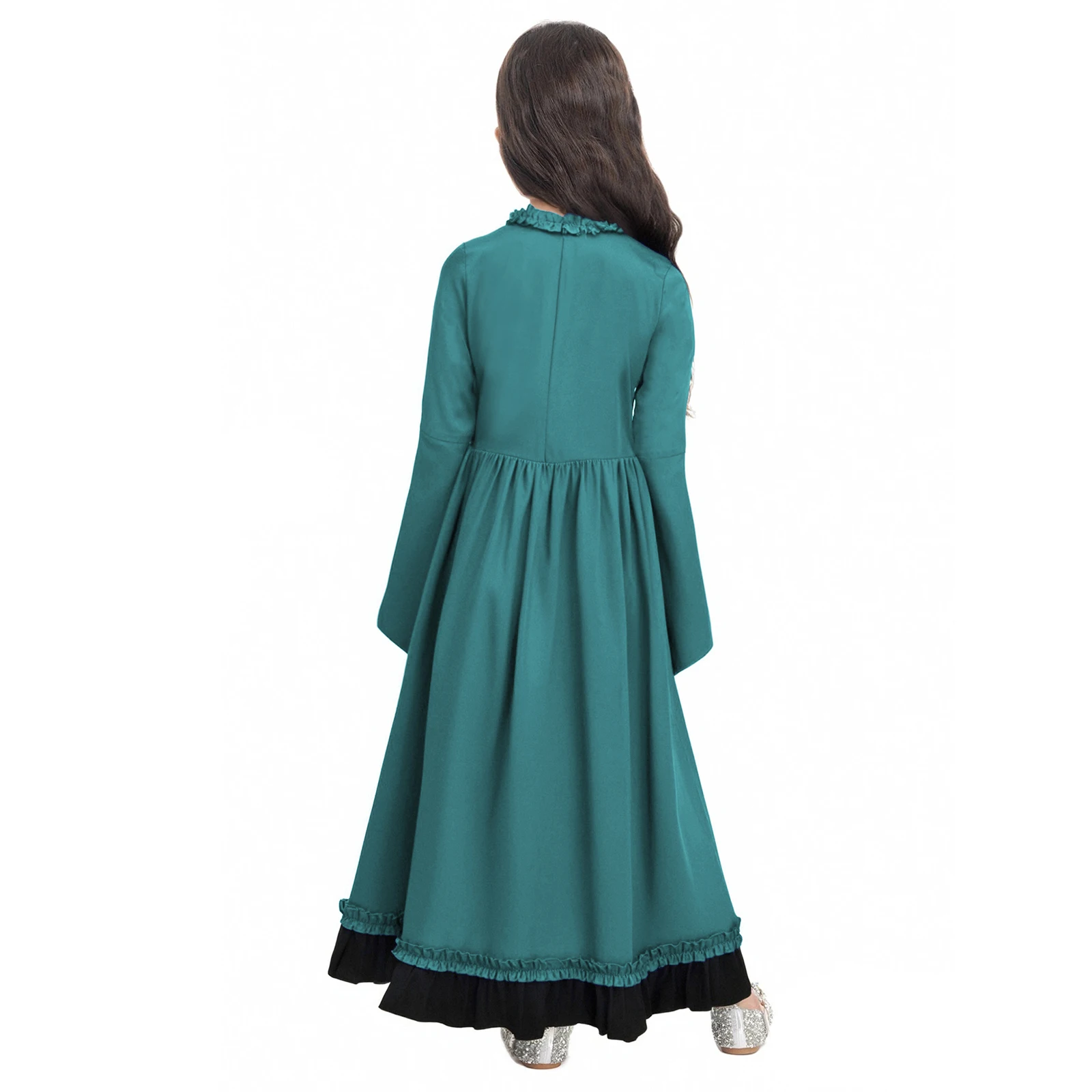 Children Girls Halloween Party Medieval Renaissance Cosplay Performance Costume Long Sleeve Layered Ruffle Vintage Peasant Dress