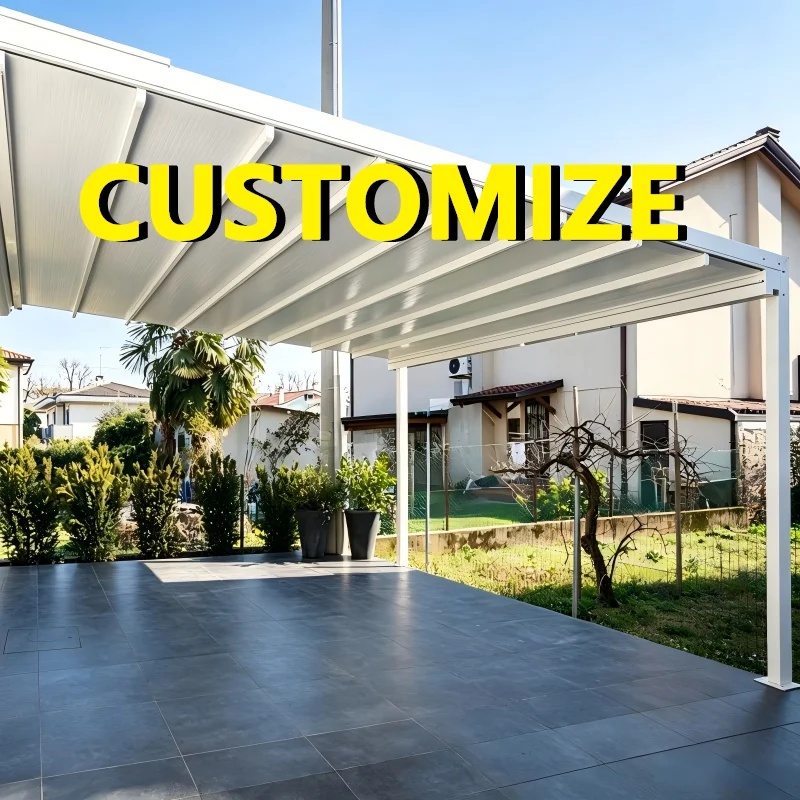 Any Size Custom Aluminum Bioclimatic Pergola Kits Retractable Shades Remote Control Waterproof Weather Resistant Outdoor Balcony