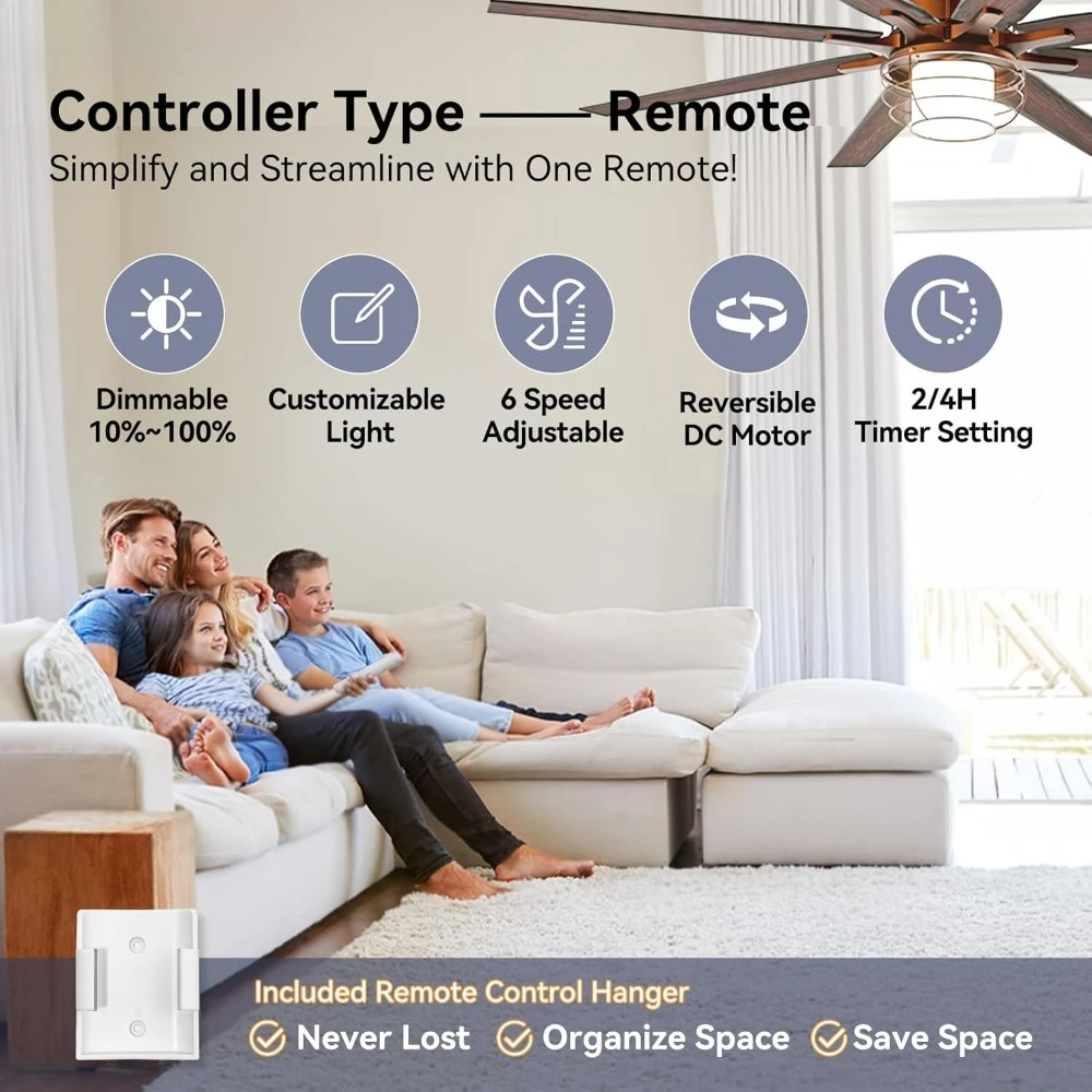 Ceiling Fans with Lights, 72'' Indoor/Outdoor Brown Ceiling Fan with Remote Control,Vintage Ceiling Fan for Bedroom, Farmhouse