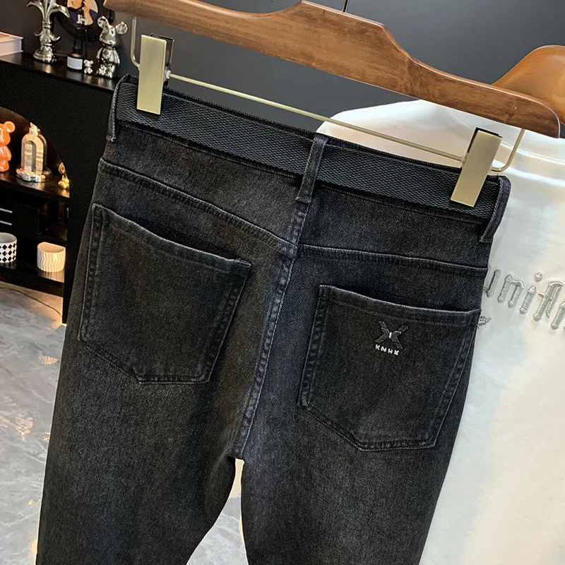 Black jeans men's 2025 autumn new men's clothing high-end trendy brand small foot casual elastic slim pants
