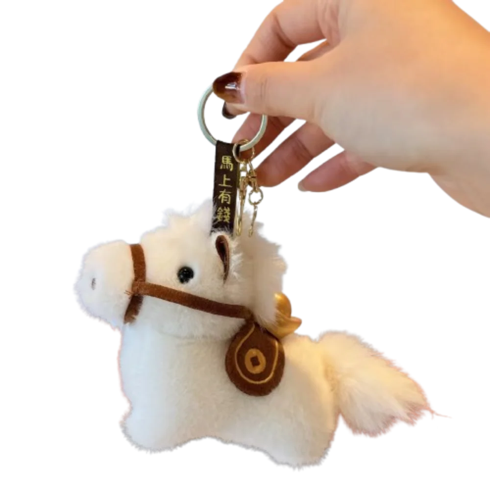 

Adorable Creative Yuanbao Pony Pendant Mascot Cute Horse Keychain Good Luck Fluffy Zodiac Pony Figurine Car Decoration