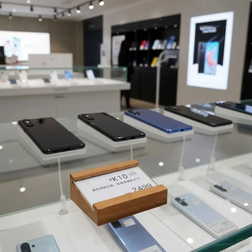 

Creative Design Multi-size Price Tag Holder Kahki Coffee Wood Base Label Stand Sign Holder Display Stand Product Display