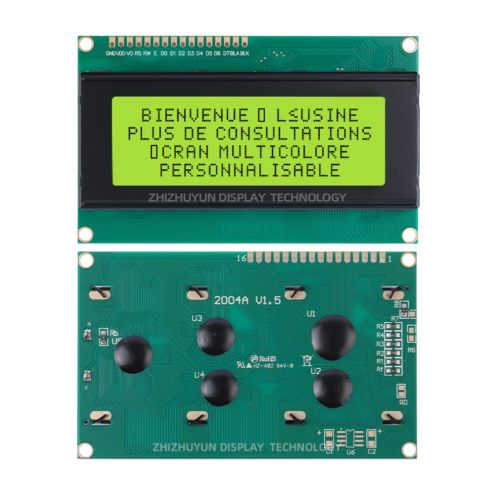 Ondersteuning Aangepaste Taal 2004a Europese Karakter Lcd Module Geel Groene Film 98*60Mm Lcm Display Module Dot Matrix Scherm