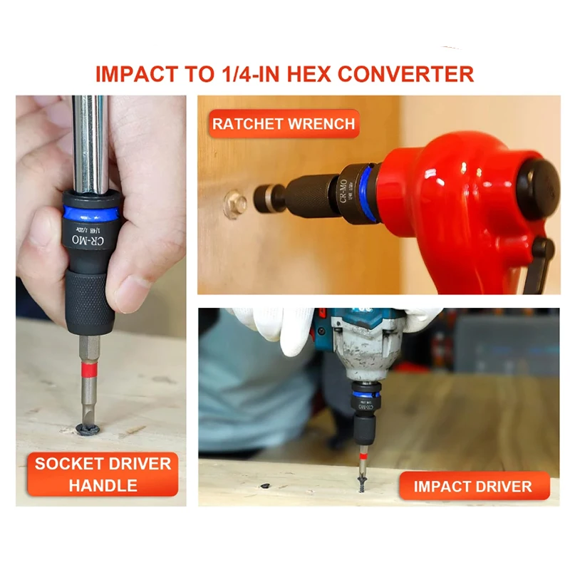 △ Impact Hex Converter For Screwdriver Bit 1/2 3/8 1/4-Inch Square Drive To 1/4-Inch Quick Release Hex Socket Wrench