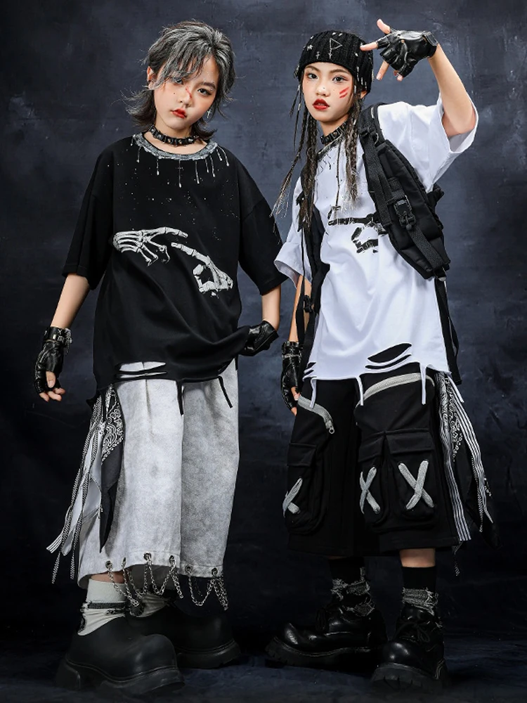 

Топ для подростков на Хэллоуин, танцевальная одежда в стиле хип-хоп, уличная одежда с короткими рукавами, мешковатая одежда для девочек и мальчиков, танцевальная одежда для выступлений BL16606