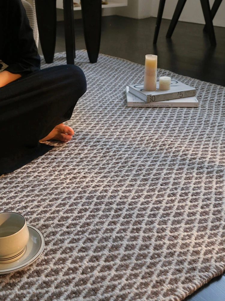 No Glue Natural Wool Woven Carpet Living Room Handmade Vintage Dirt-resistant Floor Area Rug Bedroom Soft Home Bedside Study Mat