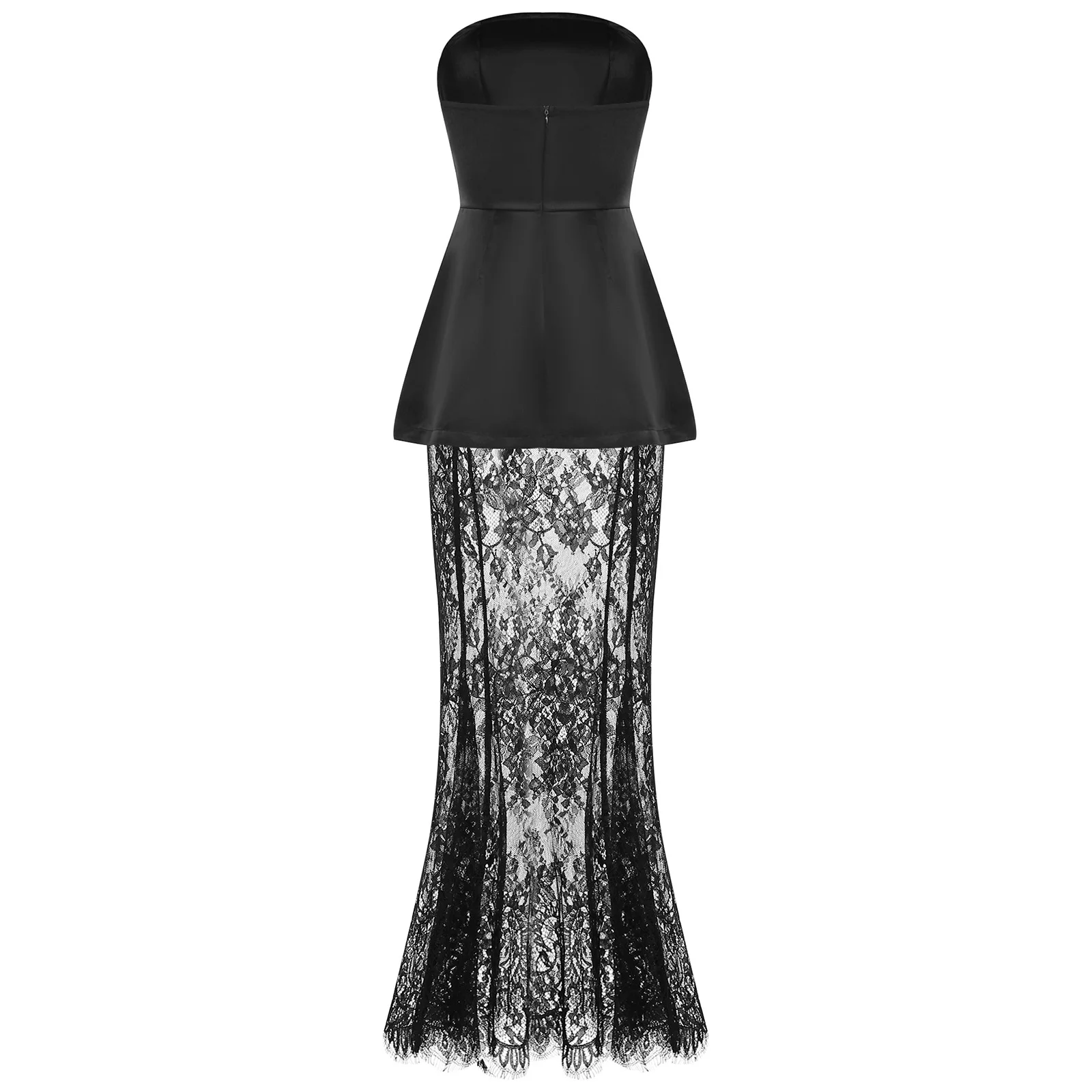 Damska sukienka mini bez ramiączek w kształcie litery A i przezroczysta, kwiatowa koronkowa spódnica maxi, 2-częściowy zestaw sukienek na wieczorne przyjęcia, wesela, stroje damskie.