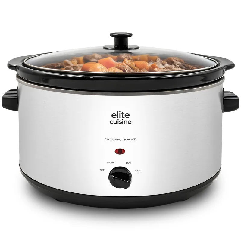 

Elite Cuisine MST511 8.5Qt Stainless Steel Slow Cooker Adjustable Temperature Keep Warm Function