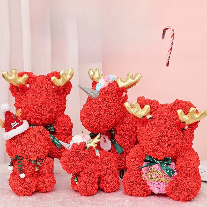 30cm Rose Teddy Bear Artificial Flower of Roses for Women Valentine's Anniversary Gifts & Decor Miniatures A for My Girlfriend